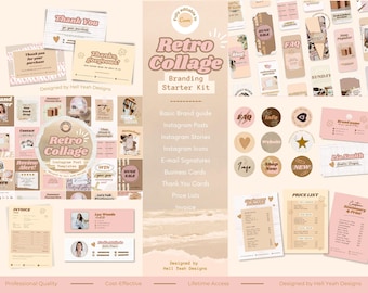 Retro Collage Branding Starter Kit | Canva Templates Bundle | Brand Guide Included