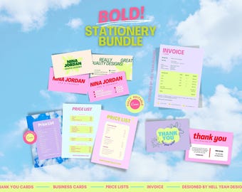 BOLD Stationery Bundle | Business Cards | Thank you Cards | Price Lists | Invoice | Fully Editable in Canva