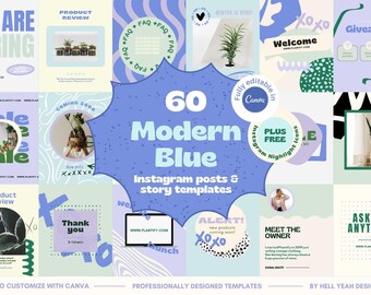 Modern Blue Instagram Posts & Story Templates Bundle plus FREE Icons