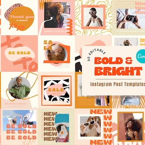 Bold & Bright Instagram POST Templates for Canva, Colorful Instagram Templates, Bright Branding, Abstract Instagram Feed, Fun Canva Template