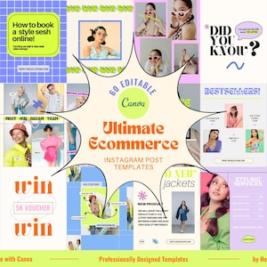 60 Ecommerce Instagram Post Templates | Editable in Canva | Includes portrait size
