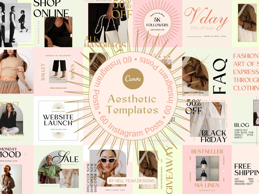 Style Post 60 Aesthetic Instagram POST Templates for Canva, - Etsy