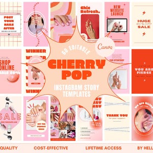 Cherry Pop Instagram STORY Template for Canva, Red Instagram Templates, Bright Branding, Abstract Instagram Feed, Fun Canva Template