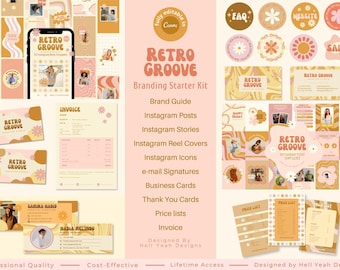 Retro Groove Branding Starter Kit | Fully Editable Canva Templates | Brand Guide Included