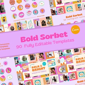 Bold Sorbet INSTAGRAM BUNDLE, Post Story Icon Canva Templates
