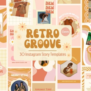 Retro Groove Instagram Story Templates Canva, Colorful Funky Instagram Templates, Cute Bright Branding, Bold Instagram, Fun Canva Template