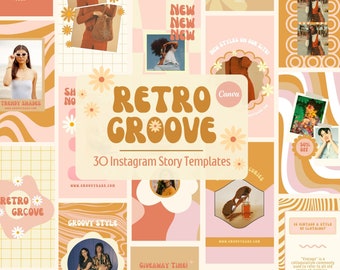 Retro Groove Instagram Story Templates: Funky Canva Designs (Digital Download)