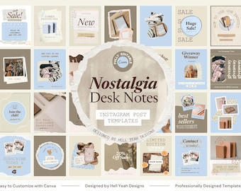 Nostalgia Desk Notes Instagram Post Templates | Playful Retro Collage Scrapbook Canva Pack