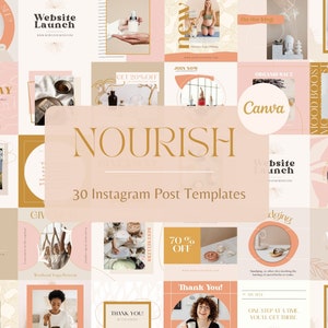 Nourish Elegant Instagram Post Templates, Boho Style Social Media Posts, Canva IG Post Templates
