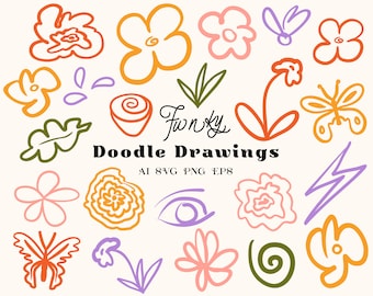 Funky Doodle Drawings SVG Clipart Set: Modern Graphic Elements