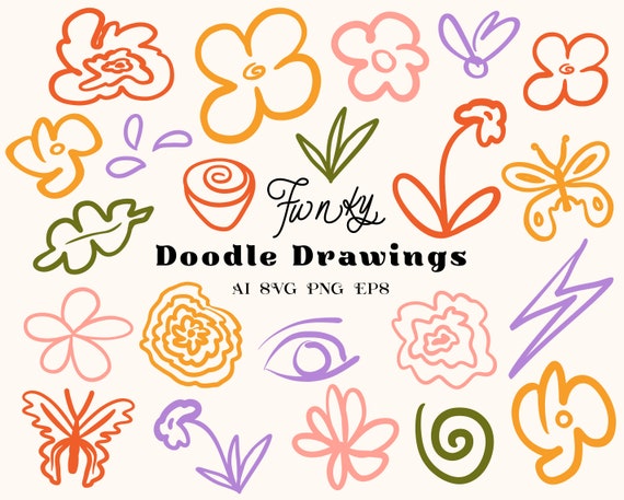 Funky Doodle Drawings SVG Clipart Set: Modern Graphic Elements