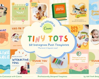 60 plantillas para publicaciones de retratos de Instagram con temática infantil. Totalmente editables en Canva