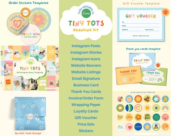 Tiny Tots Ultimate Branding Kit, Editable Brand Identity Canva Templates