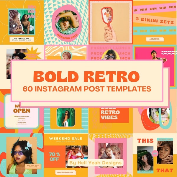 60 Bold Retro Instagram POST Templates for Canva,