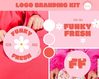 Pre-made Logo Templates, Editable Canva logo designs, Funky Retro Logo, DIY Logo Branding