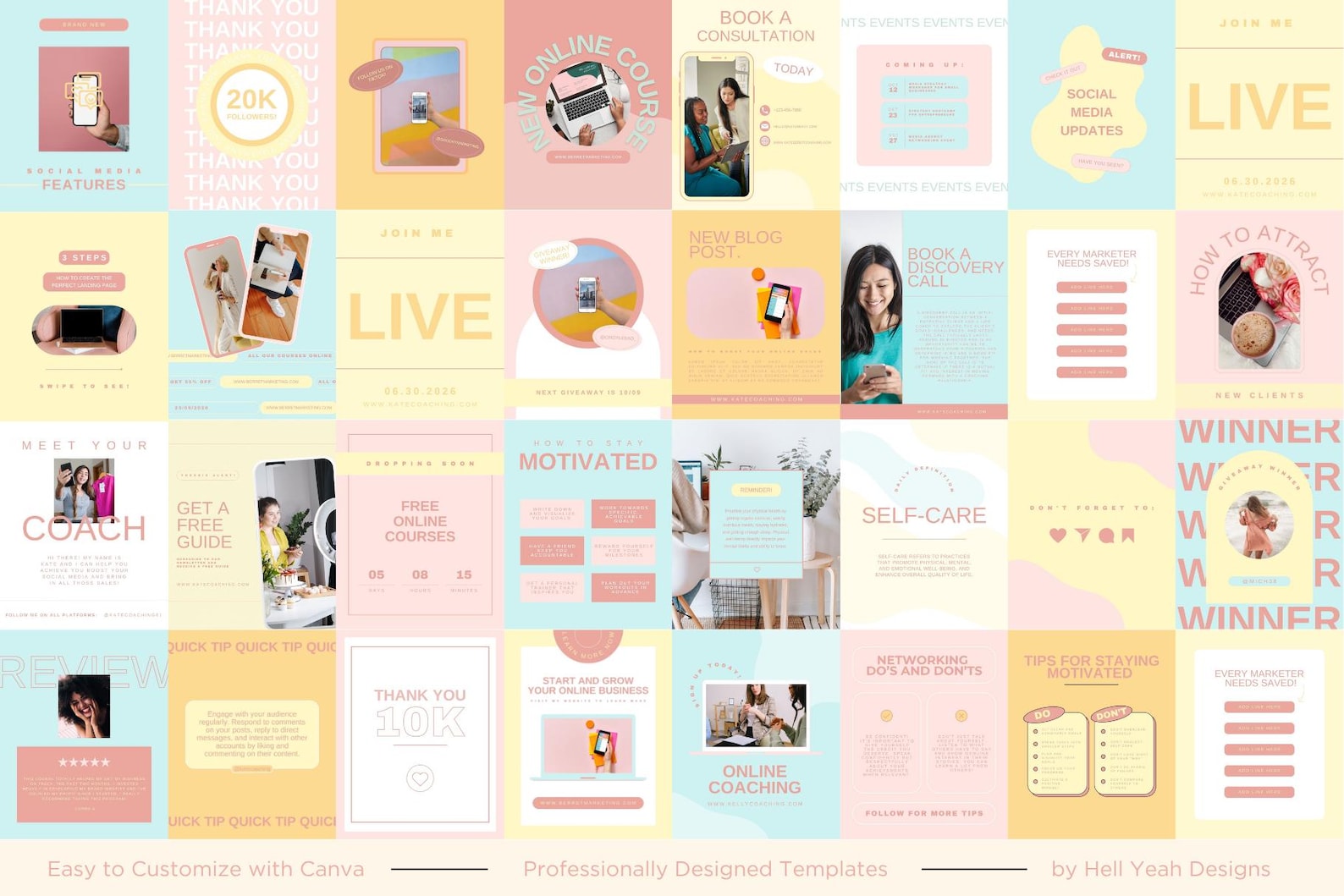 60 Coaching Instagram POST Templates Fully Editable in Canva, - Etsy