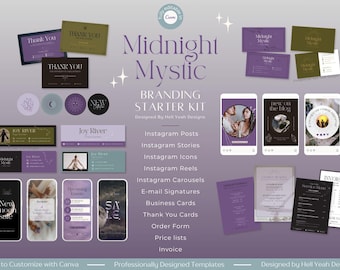 Midnight Mystic Branding Starter Kit | Fully Editable in Canva | Branded Stationery & Instagram Pack