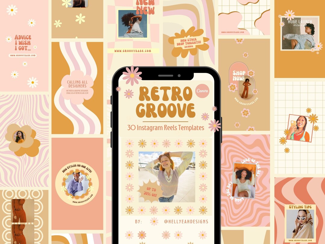 Retro Groove Instagram Reels Templates Canva Colorful Funky Etsy