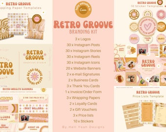 Retro Groove Ultimate Branding Kit, Editable Brand Identity Canva Templates