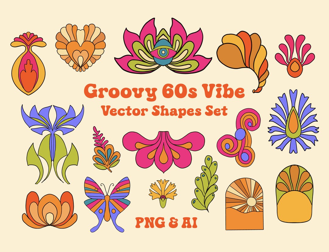 60s Vector Groovy 60s Clipart: Retro Graphic Design Elements (PNG & AI) - Etsy