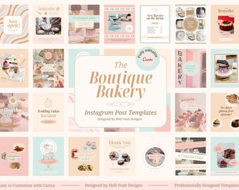 Boutique Bakery Instagram Templates, Retro Café Social Media Posts (Canva)