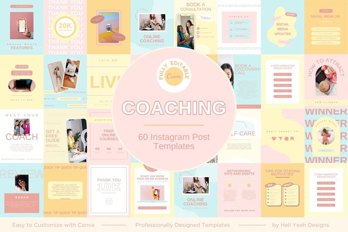 60 Coaching Instagram POST Templates Fully Editable in Canva, - Etsy