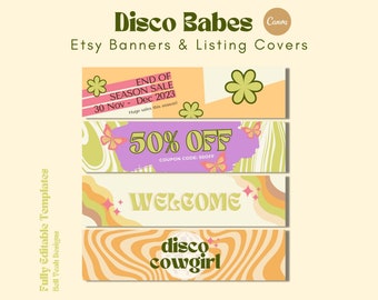 Disco Babes Etsy Shop Kit, Etsy Banner Design Templates, DIY Etsy branding Canva