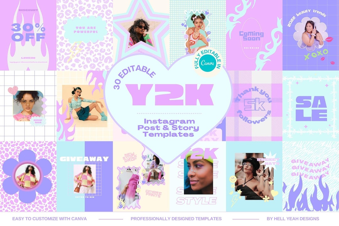 Y2K Instagram Post & Story Templates Canva - Etsy