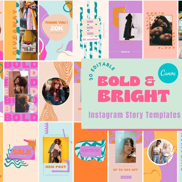 Modèle Instagram STORY audacieux et lumineux pour Canva, modèles Instagram colorés, image de marque lumineuse, flux Instagram abstrait, modèle Canva amusant