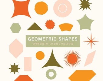 Geometric shapes set, Bright Clipart, Graphic Design Elements, Retro shapes clipart, Graphic design Elements, COMMERCIAL LICENSE