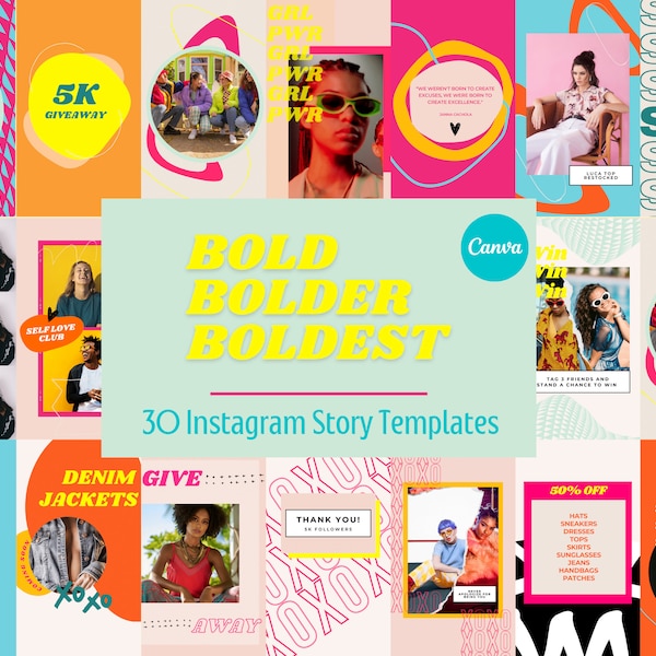 Bold Bolder Boldest Instagram Story Templates Canva, Colorful Instagram Templates, Cute Bright Branding, Bold Instagram, Fun Canva Template