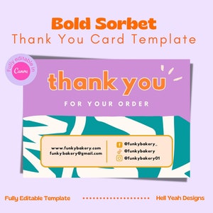 Bold Sorbet Thank You Card Template: Customizable Canva Design (6x4 inch)
