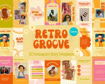 Retro Groove Instagram Story Templates: Funky Canva Designs (Digital Download)