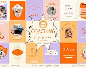 Plantillas para publicaciones de coaching en Canva, plantillas coloridas y originales para Instagram