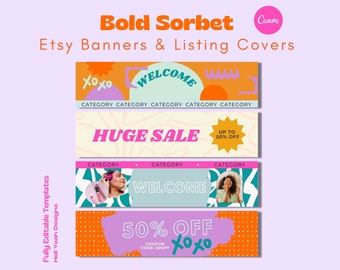 Bold Sorbet Etsy Shop Kit, Etsy Banner Design Templates, DIY Etsy branding Canva
