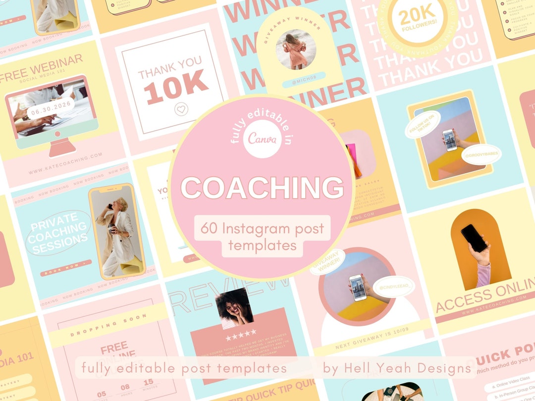 60 Coaching Instagram POST Templates Fully Editable in Canva, - Etsy