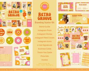 Retro Groove Branding Starter Kit | Fully Editable Canva Templates | Brand Guide Included