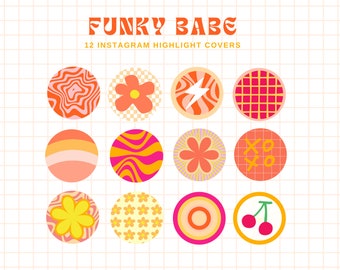 Funky Babe Instagram Highlight Covers CANVA, Editable Instagram Icons, Cute Bright Story Icons, Groovy Retro Social Media Branding