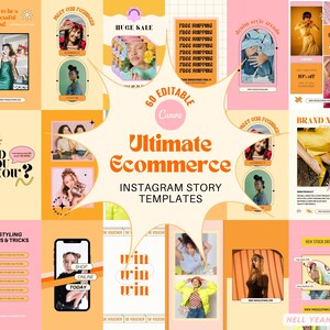 May include: A collage of Instagram story templates for an online store. The templates feature a variety of designs, including photos of people wearing clothes, product photos, and text overlays. The templates are designed to help businesses promote their products and engage with their customers on social media.
