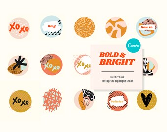 Bold & Bright Instagram Icons Template for Canva, Colorful Instagram Templates, Bright Branding, Abstract Instagram Feed, Fun Canva Template