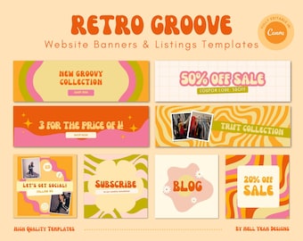 Retro Groove Website Banner Templates Bundle fully editable in Canva