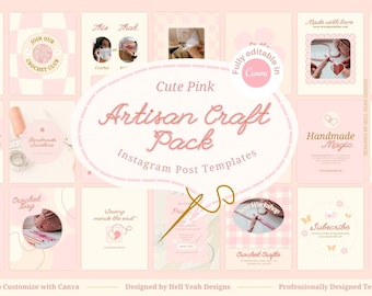 Pink Artisan Craft Pack Instagram Post Templates | Editable Canva Templates