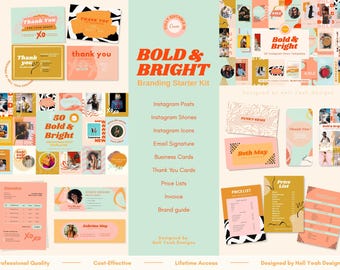 Bold & Bright Branding Starter Kit | Fully Editable Canva Templates Bundle with Brand Guide