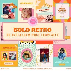 60 Bold Retro Instagram POST Templates for Canva,
