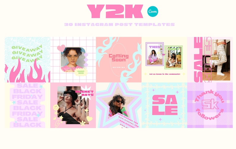Y2K Instagram Post Templates Canva - Etsy