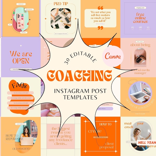 Coaching Post Templates Canva, Colorful Funky Instagram Templates