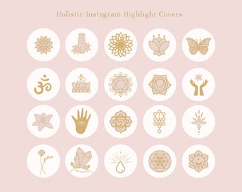 Holistic Instagram Story Highlight Icons, Line Art Instagram Icons, Yoga Instagram Highlight Covers, Pink & Gold Social Media Icons