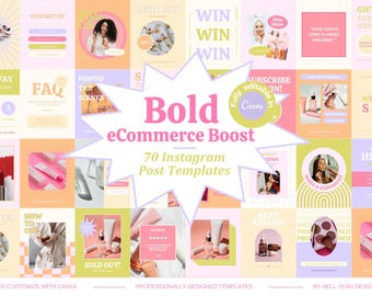 Bold Ecommerce Boost Pack | 70 Instagram Post Templates | Fully editable in Canva