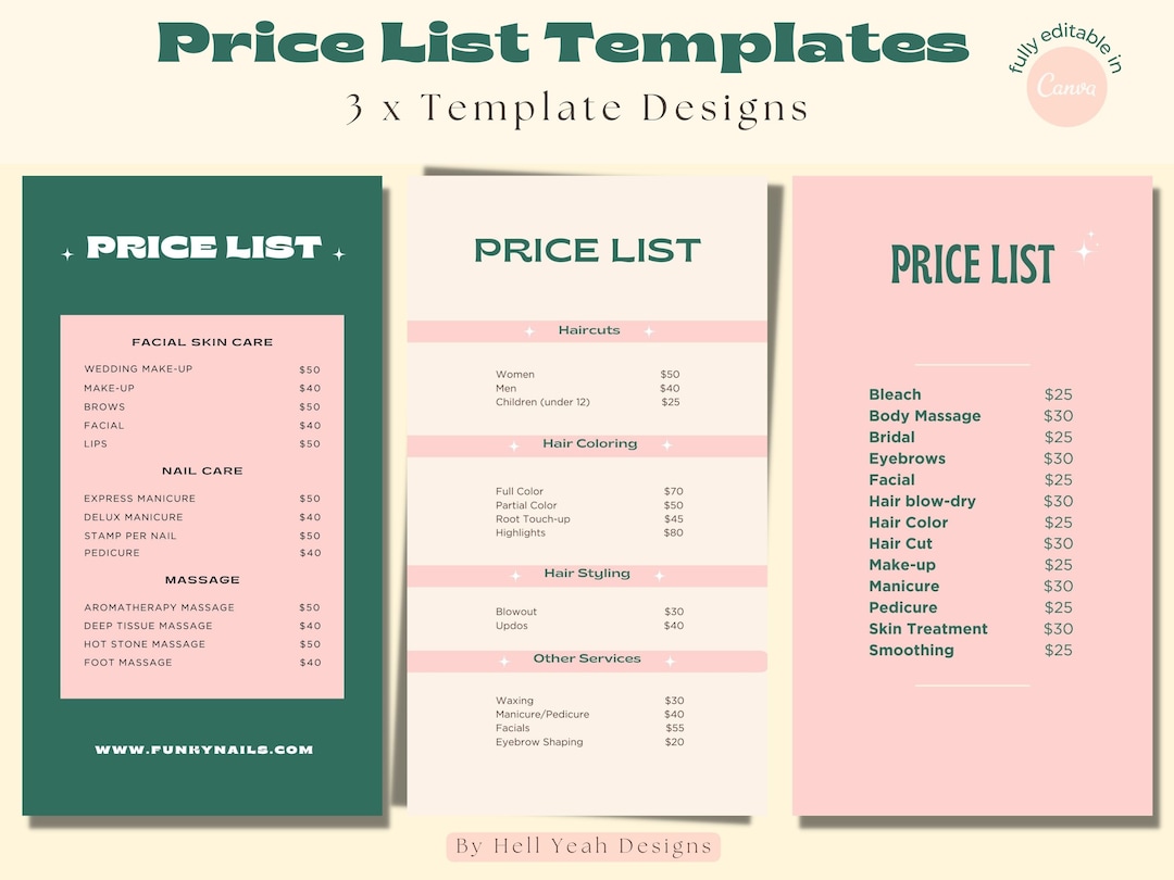 Price List Templates Fully Editable in Canva - Etsy