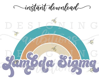 Lambda Sigma 70's Retro Rainbow Iron-on, Archivo de corte, Descarga instantánea, Personalizado